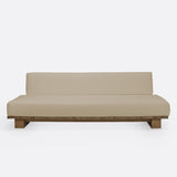 Canapé d'extérieur CORA 4 places en bois de teck et corde synthétique 240 x 100 x 72 cm en couleur naturelle et textile natu