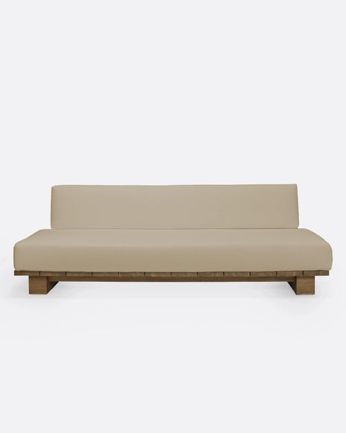 Canapé d'extérieur CORA 4 places en bois de teck et corde synthétique 240 x 100 x 72 cm en couleur naturelle et textile natu