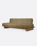 Sofá de exterior CORA 4 plazas en teca natural y cuerda sintética, 240 × 100 × 72 cm, con tapizado color arena (Sand)