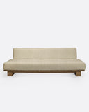 Sofá de exterior CORA 4 plazas en teca natural y cuerda sintética, 240 x 100 x 72 cm, con tapizado color marfil (Ivory)