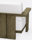 Sofá de exterior PANJANG 1 plaza de madera de teca 88 x 83 x 81 cm en acabado envejecido y tapicería blanca