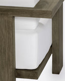 Sofá de exterior PANJANG 1 plaza de madera de teca 88 x 83 x 81 cm en acabado envejecido y tapicería blanca