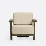 PANJANG 1-seater outdoor sofa in natural teak with aged finish, 88 × 83 × 81 cm, with ivory-coloured upholstery