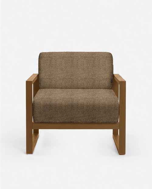 Canapé d’extérieur SELMA 1 place en teck, 78 × 83 × 67 cm, avec tapisserie couleur sable (Sand)