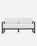 Sofá de exterior SELMA 2/3 plazas de madera de teca 170 x 83 x 67 cm en color negro y tapicería blanca
