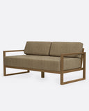 Sofá de exterior SELMA 2/3 plazas en teca natural, 170 x 83 x 67 cm, con tapizado color arena (Sand)