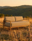 Sofá de exterior SELMA 2/3 plazas en teca natural, 170 x 83 x 67 cm, con tapizado color arena (Sand)