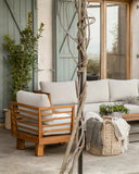 Sofá de exterior STRAUSS 1 plaza de madera de teca reciclada y olefina 86 x 84 x 67 cm en tapizado natural