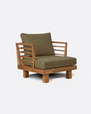 Sofá de exterior STRAUSS 1 plaza en teca natural y olefina, 86 × 84 × 67 cm, en tapizado color arena (Sand)