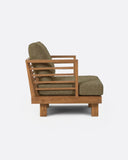 Sofá de exterior STRAUSS 1 plaza en teca natural y olefina, 86 × 84 × 67 cm, en tapizado color arena (Sand)