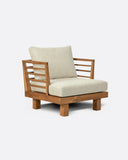 Sofá de exterior STRAUSS 1 plaza en teca natural y olefina, 86 x 84 x 67 cm, con tapizado color marfil (Ivory)