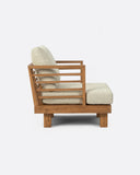Sofá de exterior STRAUSS 1 plaza en teca natural y olefina, 86 x 84 x 67 cm, con tapizado color marfil (Ivory)