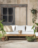 Sofá de exterior STRAUSS 3 plazas de madera de teca reciclada y olefina 214 x 84 x 67 cm en tapizado blanco