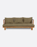 Sofá de exterior STRAUSS 3 plazas en teca natural y olefina, 214 x 84 x 67 cm, con tapizado color arena (Sand)