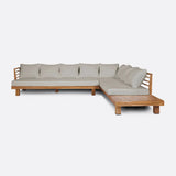 Sofá de exterior STRAUSS 4 plazas rinconero derecho de madera de teca reciclada y olefina 304 x 252 x 67 cm en tapizado natura