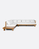 Sofá de exterior STRAUSS 4 plazas rinconero izquierdo de madera de teca reciclada y olefina 304 x 252 x 67 cm en tapizado blanco