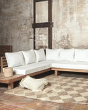 Sofá de exterior STRAUSS 4 plazas rinconero izquierdo de madera de teca reciclada y olefina 304 x 252 x 67 cm en tapizado blanco