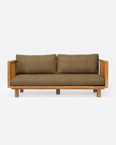 Sofá de exterior TOPRAK 2 plazas en teca natural y olefina, 180 x 82 x 77 cm, con tapizado color arena (Sand)