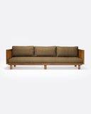 Sofá de exterior TOPRAK 3 plazas en teca natural y olefina, 260 x 82 x 77 cm, con tapizado color arena (Sand)