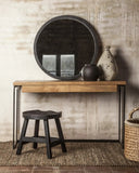 Taburete KING de madera de teca reciclada 44 x 38 x 45 cm en color negro