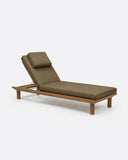 Tumbona de exterior TOPRAK en teca natural, 200 x 70 x 25 cm, con colchón color arena (Sand)