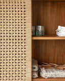 Vitrina CORA de madera de teca, hierro y cuerda de papel 100 x 45 x 176 cm